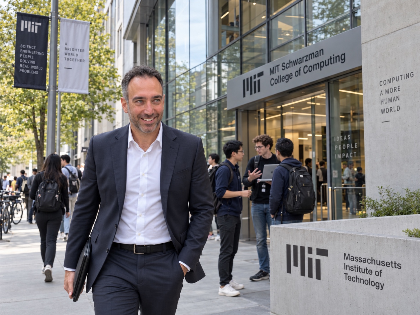Amad Elia outside the MIT Schwarzman College of Computing