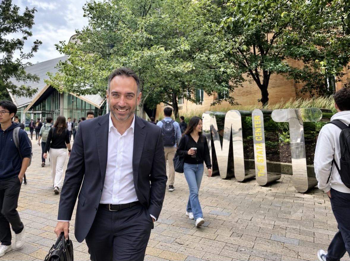 Amad Elia walking near the MIT Stata Center in Cambridge